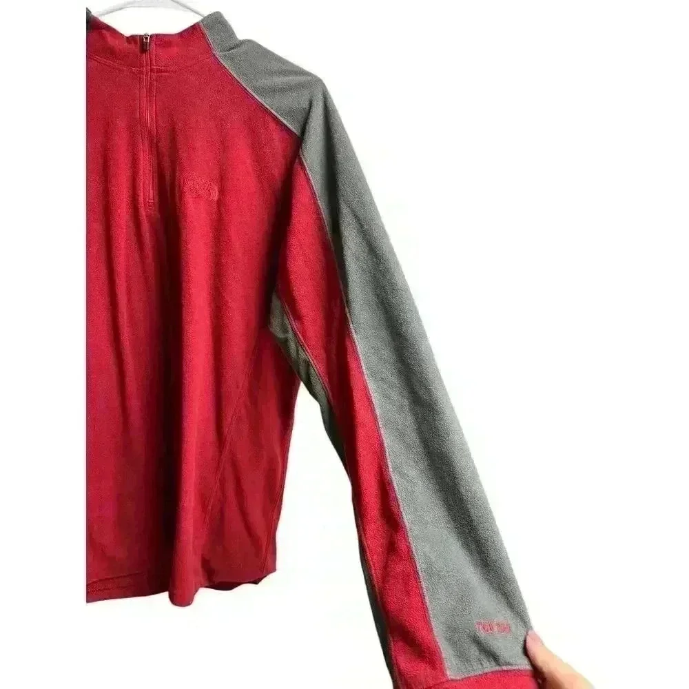 The North Face Men's Medium Red Gray TKA 100 1/4 Zip Fleece Pullover Lightweight